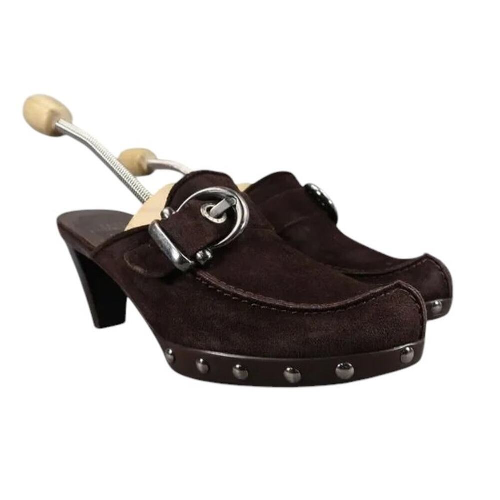 Stuart Weitzman Shoes Womens 8.5 Mule Heel Fashion Studs Buckle Leather Classic